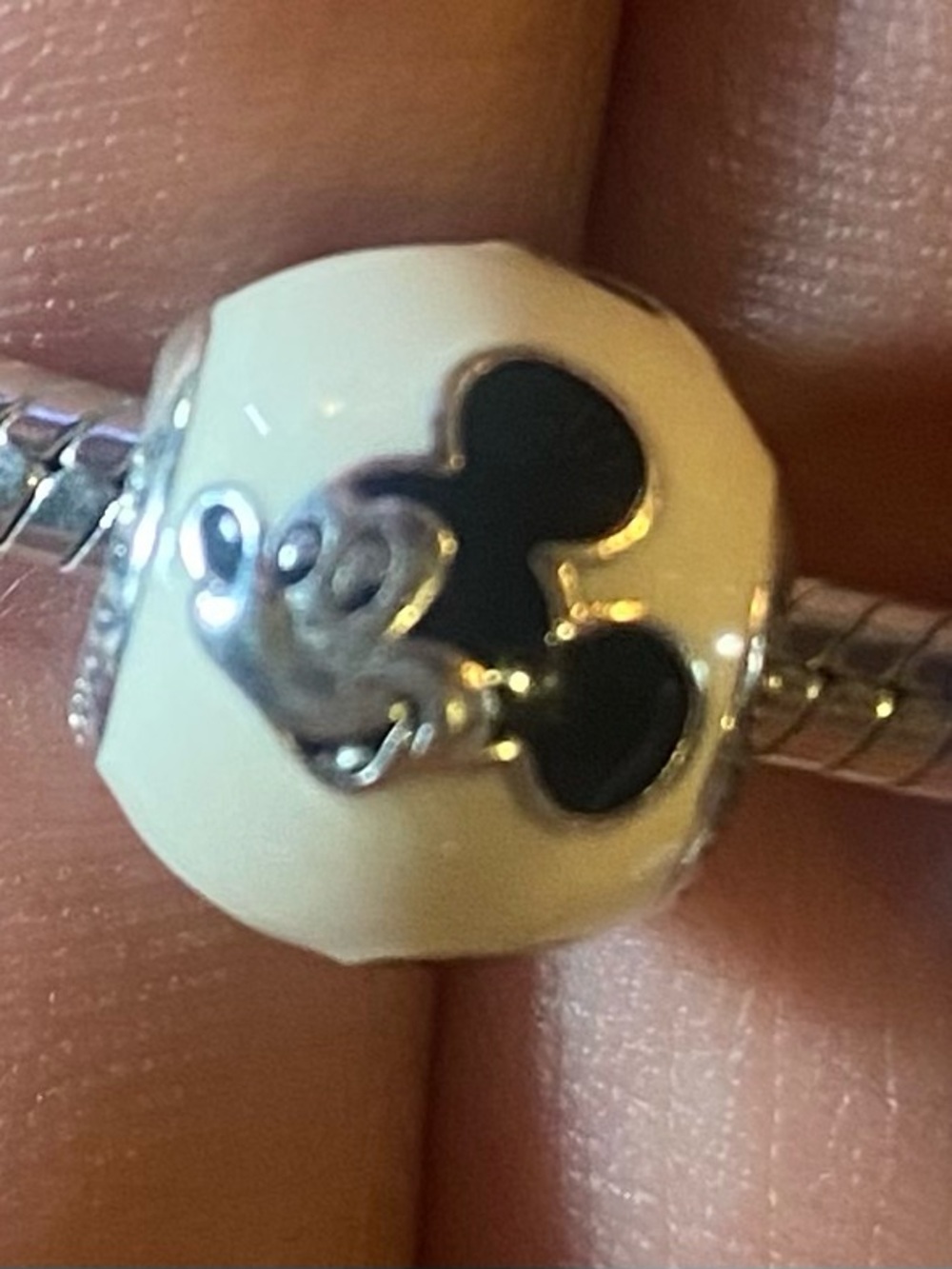 Pandora White Enamel Charm with Black Mickey Silhouette